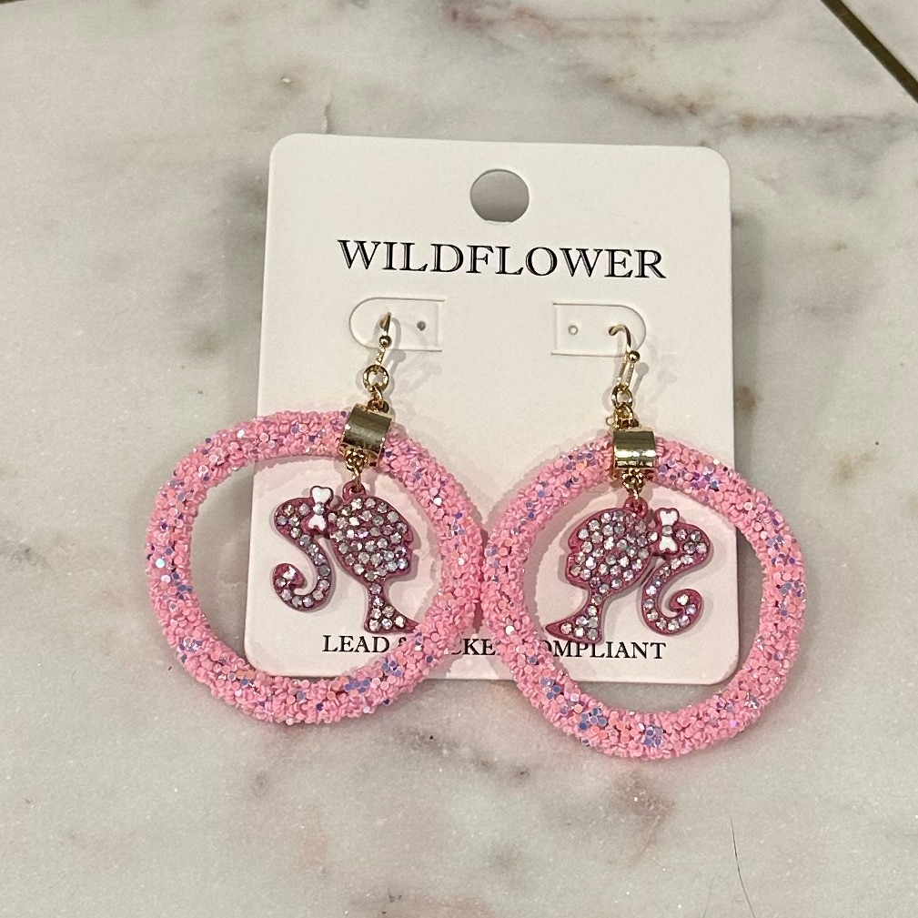 Nwt Barbie Statement Glitter Silhouette Sparkling Big Earrings By Wildflower